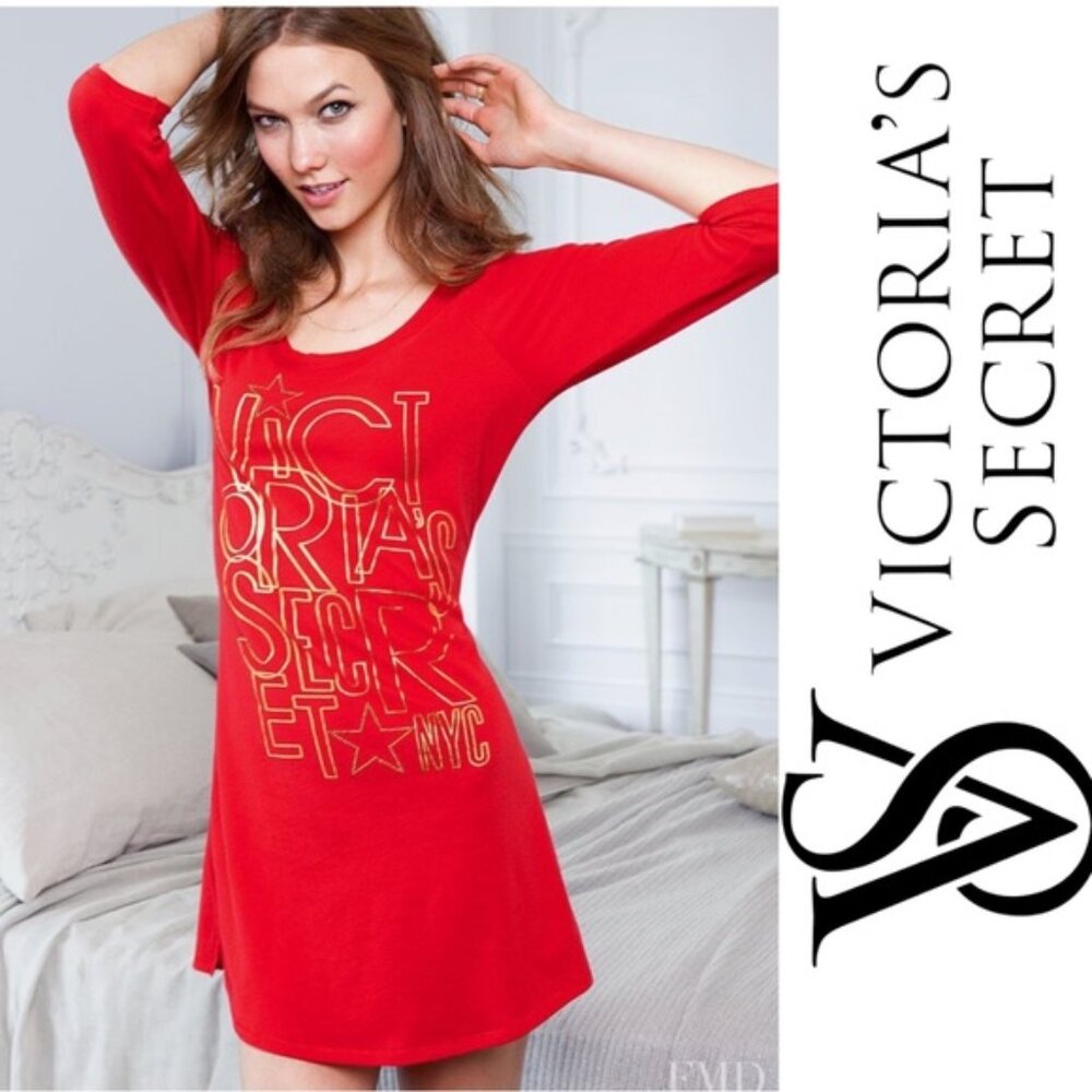 Victoria's Secret | Red & Gold "NYC Angel" Sleepshirt Nightgown | Size Medium